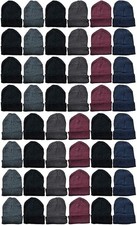 48 PK Black Beanies Or Gloves, Bulk Thermal Winter Hat Solid Black Assorted 