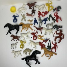 Vtg 70s Tim-Mee Original Toy Lot 40 Cowboys Indians Horses Military Accessories