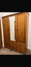 Wood Freestanding Wardrobe 3 Hinged Doors Centre Mirror 6 Drawers Brown