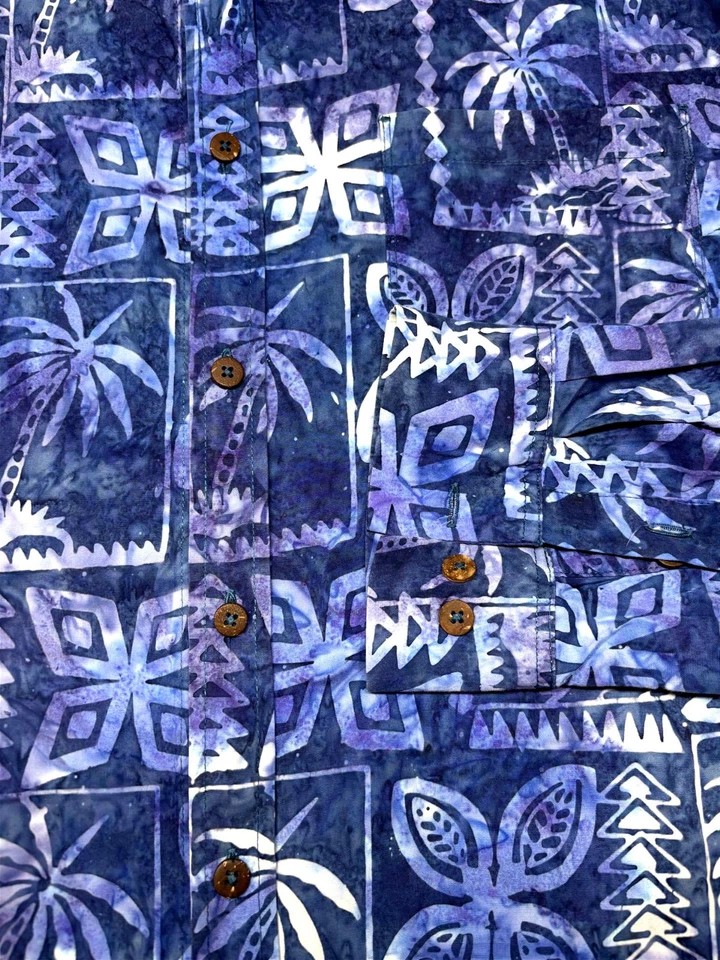 Pete Huntington Mens Bali Button Front Long Sleeve Pattern Cotton Shirt XL - Image 2 of 4