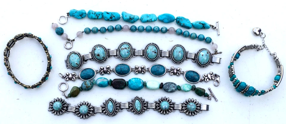 Lote de 8 pulseras de puño elástico turquesa/howlite con palanca Foto 2 de 2