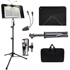 Sheet Music Stand with Light and Phone Holder, 57" Portable Music Stand for