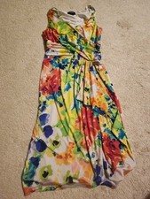 Chaps Faux Wrap Dress Womens Smapp Floral Stretch Ruched Waist Surplice Neck