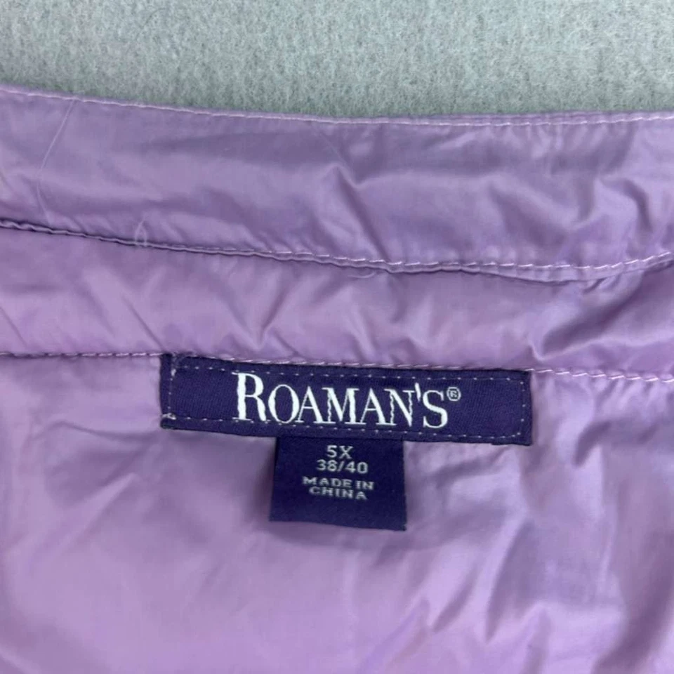 Chaqueta acolchada acolchada Roamans Puffer para mujer 5X púrpura sin cuello Foto 2 de 4