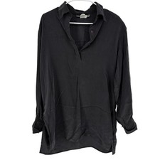 VTG Cameron Roberts Charcoal 1/4 Button 100 Silk Long Sleeve Shirt SIze M