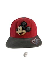 Mickey Mouse Hat Cap Snap Back Red Gray Pixel Embroidered Disney Parks Youth