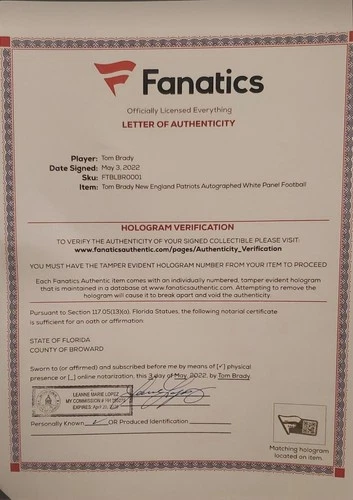 Tom Brady New England Patriots Autographed Football Fanatics Authentic