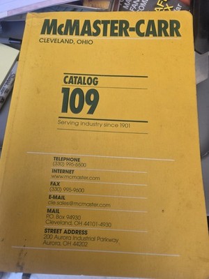 McMASTER CARR 109 CLEVELAND OHIO INDUSTRIAL ENGINEERING SUPPLY CATALOG