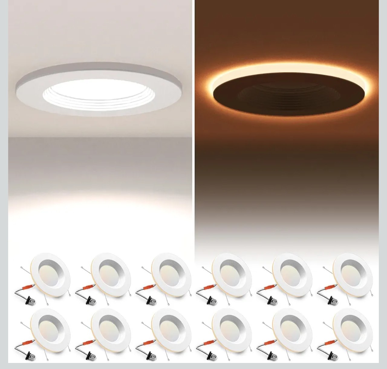 12 Pack 5/6 Inch LED Can Lights with 2000K Night Light 5CCT Dimmable 1200LM