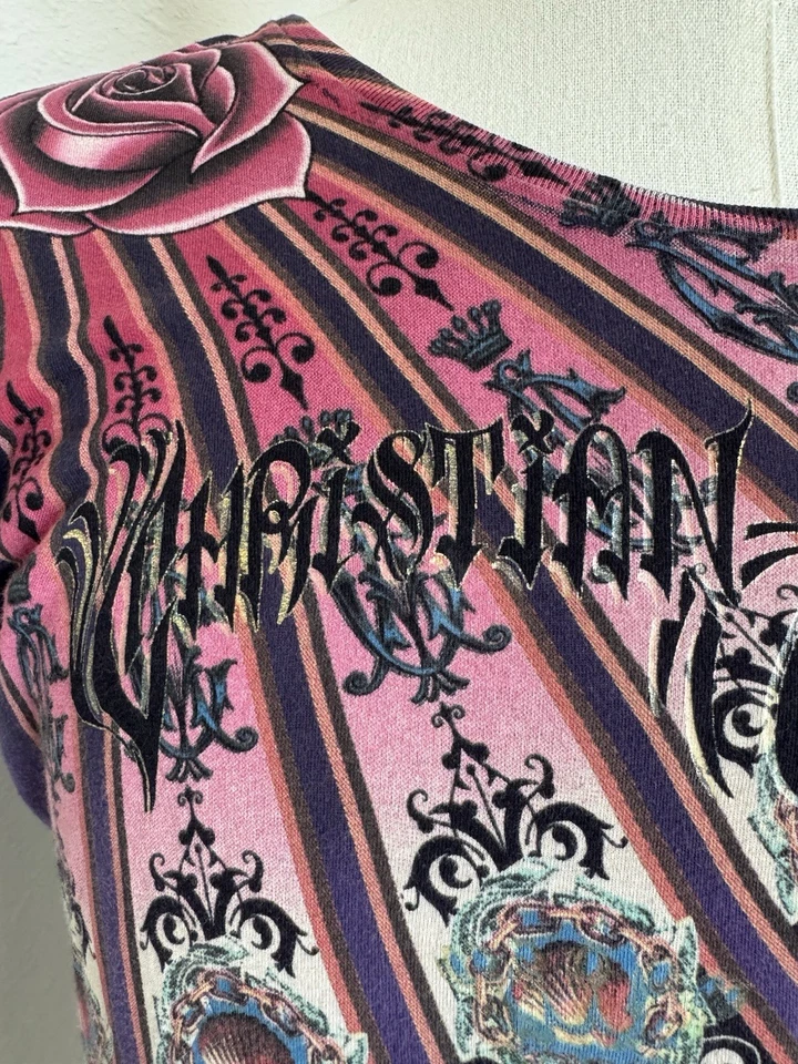 Christian Audigier Women's T-Shirt Black EST 1958 Los Angeles Sz L Graphic Tee - Image 3 of 4