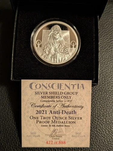 2021 Silver Shield "Anti Death" 1 Ozt 999 FS Proof Medallion W/COA
