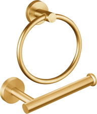Brushed Gold Bathroom Hardware Set - Towel Ring  Toilet Paper Holder