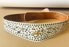 Leather Waist Belt Wide Vintage White Decorated Belt 80's