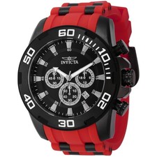 Invicta Men's Watch Pro Diver Chrono Black Steel and Red Silicone Strap 44546