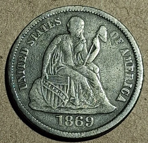 1869-S Seated Liberty Dime – Fine F – Mintage 450,000 – Rare S Mint #905