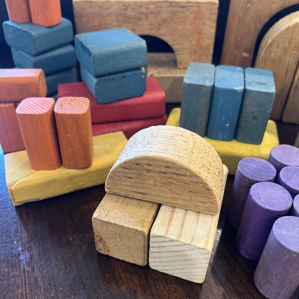 50 bloques de construcción de madera Playskool de colección formas colores construir juguetes educativos Foto 3 de 4