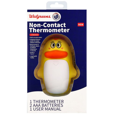 Walgreens Digital Forehead Thermometer 9 Memories White Non-Contact Kids Duck