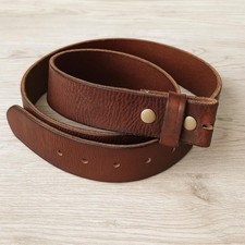 Vintage Brown Leather Belt Strap Full Grain Cowhide Interchangeable Buckle