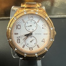 Guess Ladies U0442L3 Sparkle Round Multi Dial Crystals Rosegold Band Watch