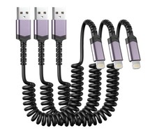 Pack of 2 Coiled Cable for Car Retractable iPhone Charger MFI Certified