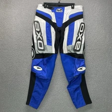 AXO Motocross Sport Riding Pants Dirt Bike Blue White Sz 36x30 Belted Zip - VGC