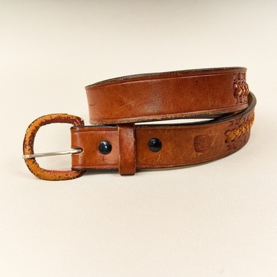 Vintage Western Tooled Brown Leather Belt Mens Sz 36 Lacing Broken In Mexico