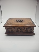 Vintage Wooden Jewellery Box Rectangular With Hinged Lid
