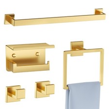 5-Piece Bathroom Hardware Set Brushed Gold Towel Bar Set,Stainless Steel Towe...