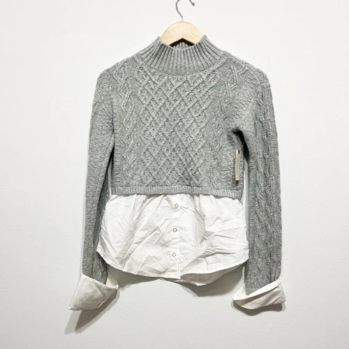 NEW Maeve Anthropologie Cotton Cable Knit Crew Nec