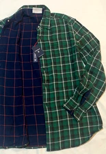 NWT-Daniel Cremieux Men's  REVERSIBLE FLANNEL pocket Shirt -Green / navy-Medium