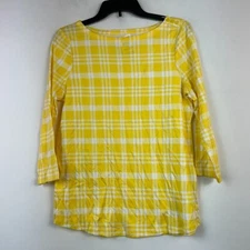 Charter Club Womens M Bold Lemon Yellow Plaid Boat Neck Top NWD BC31