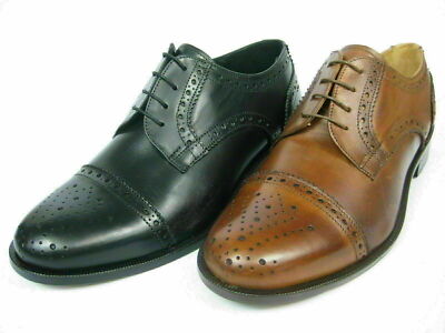 GIORGIO SCARPE 1317 Derby Cap Toe Kappe Leder Schuh Ledersohle schwarz/whisky  