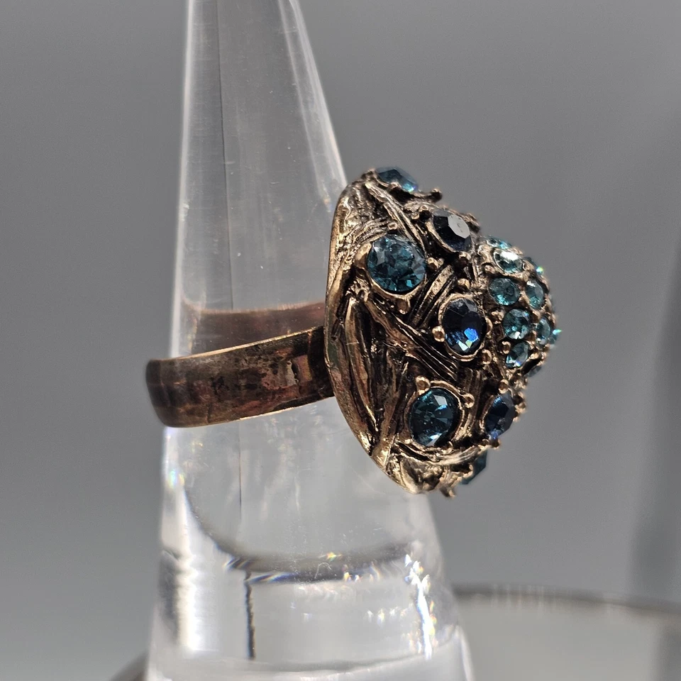 Anillo Cúpula Chicos Tonos Latón Estrás Azul Puño Talla 7 Foto 3 de 4