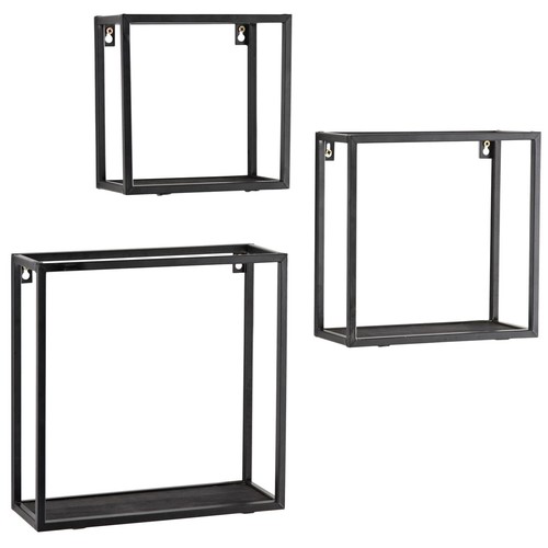 Set of 3 Floating Wall Shelves Black Metal Display Shelf Wall Mounted Storage - Picture 2 of 2