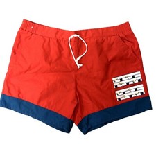 Vtg 80's Men's Red Blue Trim Swim Trunks SURF Board SURFER BEACH Shorts XL
