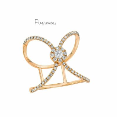 14K Gold 0,33 ct. Laborgefertigter Diamant zwei Kreise abstrakte Form Ring