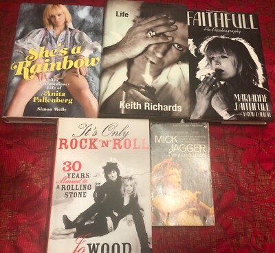 Lot of 5 Rolling Stones related books Jagger Richards Wood Faithfull Pallenberg