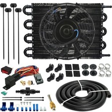 8 Pass Trans-mission Oil Cooler Electric Fan 6an Hose Thermostat Temp Switch Kit