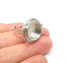 Shiny Silver Round Ring Setting, Cabochon Blank, Resin Bezel, Ring Mounting