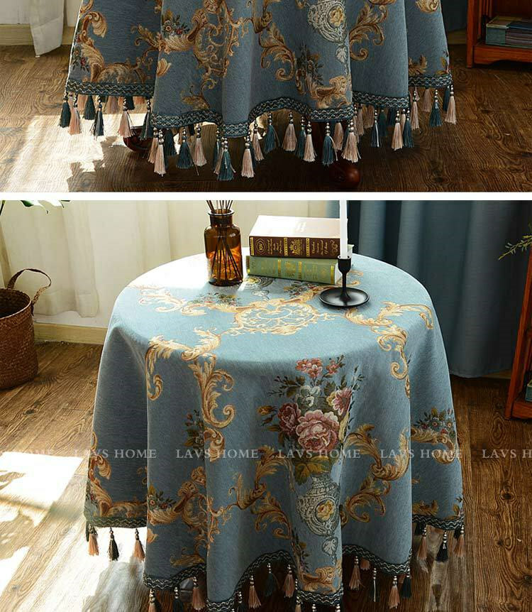 European Chenille Floral Tablecloths Round 70 Vintage Tassel Coffee Table Cover