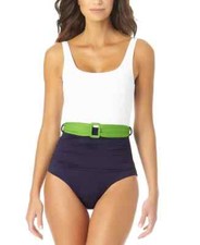 Anne Cole Colorblocked Belted One-Piece Swimsuit L22839 Womens Size 10