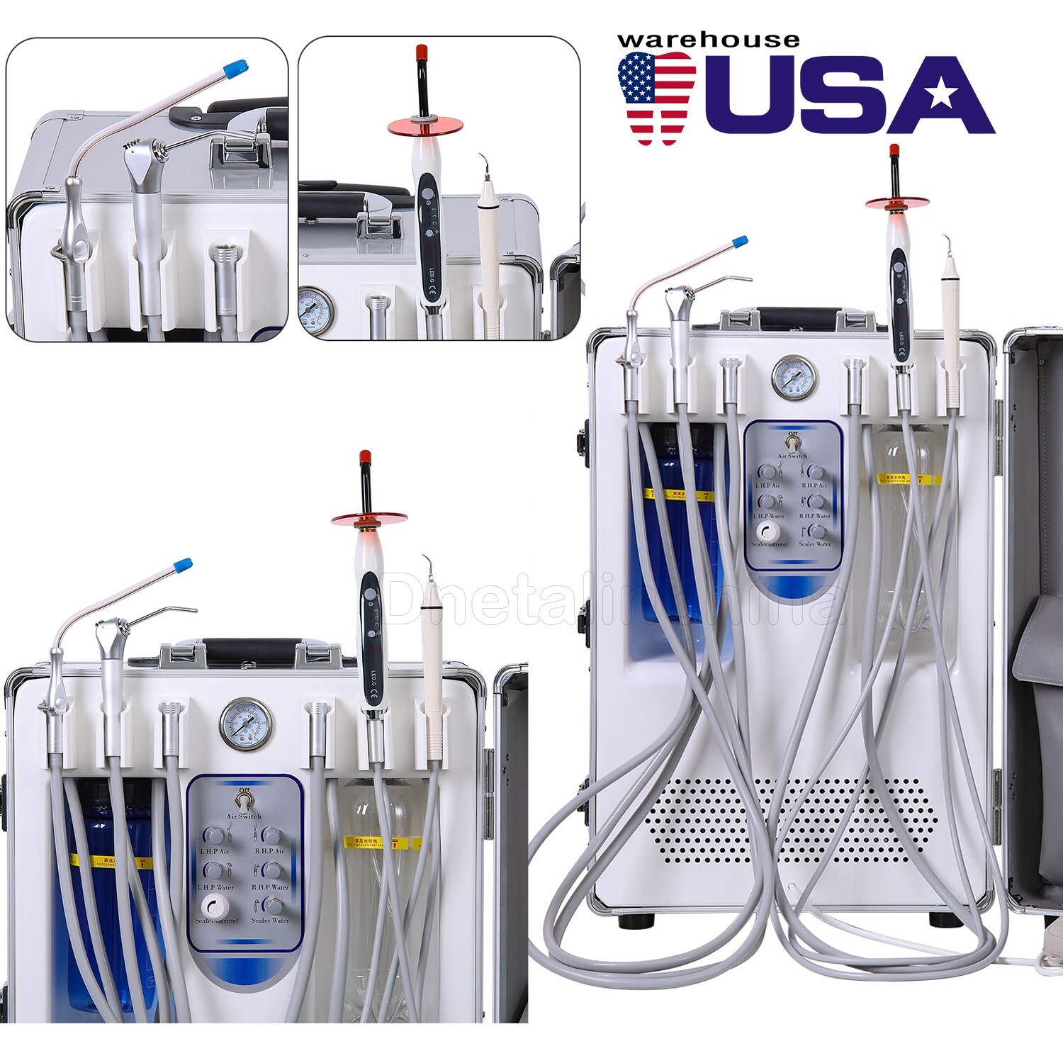 Portable Dental Delivery Unit With Curing Light Ultrasonic Scaler Suction 4 Hole