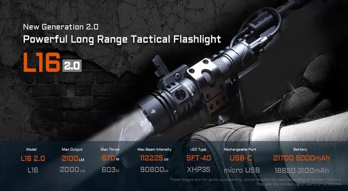 Acebeam L16 Torcia ricaricabile 2.0 2100 lumen 112.225 candela USBC 5000 KLED - Foto 3 di 9