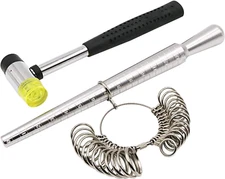Rould Ring Mandrel Metal Ring Sizer Gauge Set with Jewelers Rubber Mallet Hammer