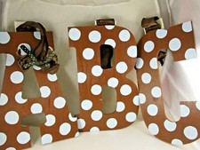 VINTAGE ABC CHILDS ROOM DECOR BROWN W/ BABY BLUE POLKA DOTS