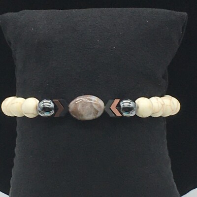 Rustic Cuff Lauren Howlite Bracelet Dark Agate Focal Stretch Hematite Logo Charm