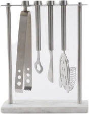 Tableau Marble Base Bar Tool Set 10" 5-Piece Cocktail Mixing Bartender Kit