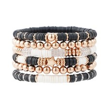 Surfer Heishi Clay Bead Bracelets for Women Bohemian Stackable Gold Beaded Stret