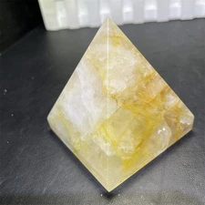 0.6LB 2.4" Natural Golden Healer Pyramid Carving Heal Crystal Reiki Quartz Gift