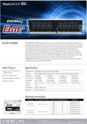 Team ELITE 16GB UDIMM DDR4 2666 16 GB - Picture 5 of 9